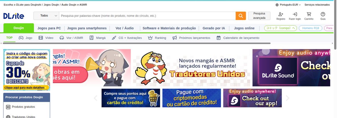 Capa do DLsite em português com busca e navegação